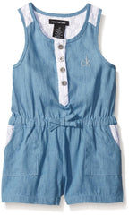 Calvin Klein Little Light Denim Romper with Crochet Lace Trim 1