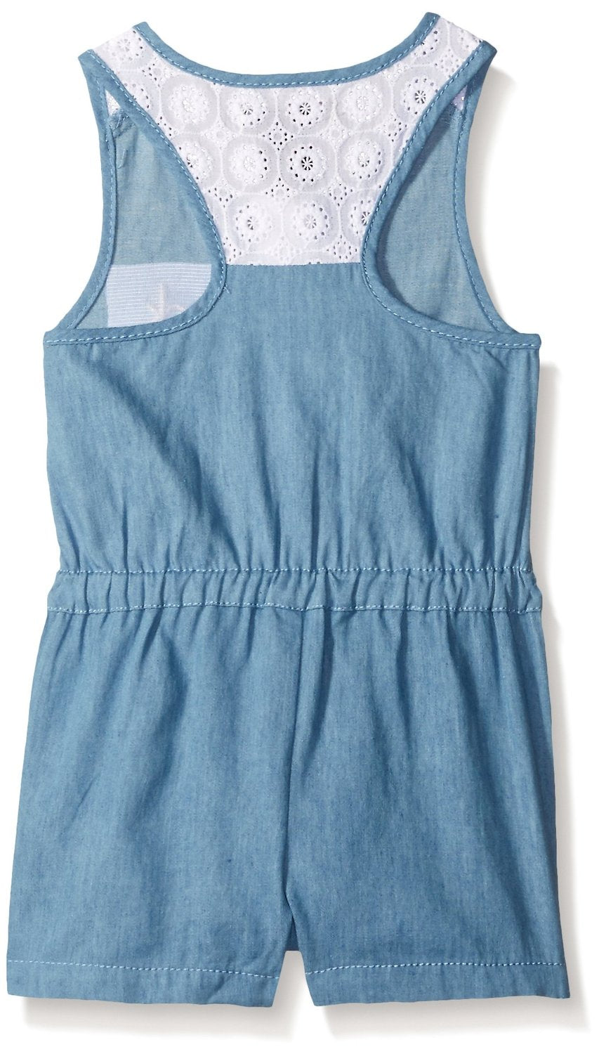 Calvin Klein Little Light Denim Romper with Crochet Lace Trim 2